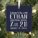 Baby's First Christmas Birth Stats Photo  Metal Ornament<br><div class="desc">Christmas tree ornament for baby's first Christmas featuring cute birth stat design on the front and your photo on the back. Contact me through the button below if you need help with the template.</div>
