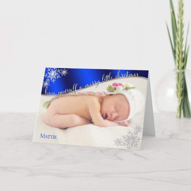 Baby's First Christmas Blue- YOUR BABY'S PHOTO Card (Front)