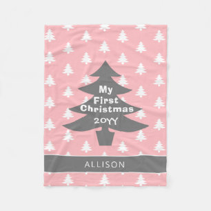Babys First Christmas Blush Pink Personalized Fleece Blanket