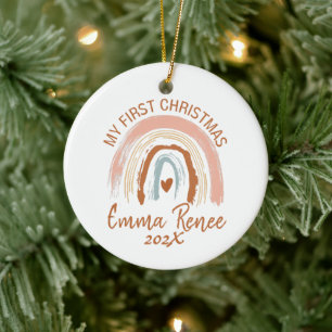 Baby's First Christmas Boho Rainbow Ceramic Ornament