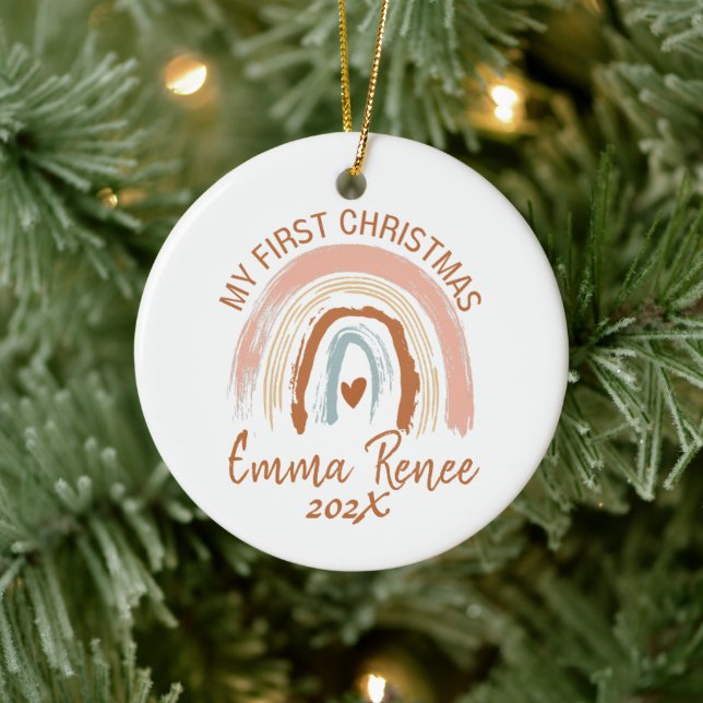 Baby's First Christmas Boho Rainbow Ceramic Ornament (Tree)