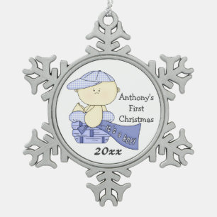 Baby's First Christmas/Boy-Customize Name/Year Snowflake Pewter Christmas Ornament
