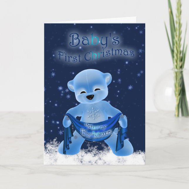 Baby's First Christmas Card With Cute Little Bear (Front)
