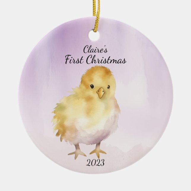 Baby's First Christmas Chick Personalized Ceramic Ornament (Front)