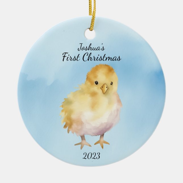 Baby's First Christmas Chick Personalized Ceramic Ornament (Front)