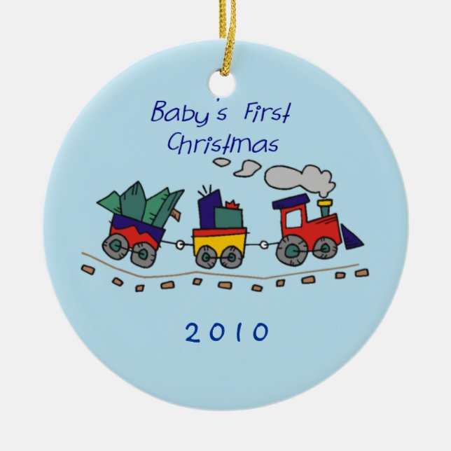 Baby's First Christmas Choo-Choo Train Ceramic Ornament (Front)