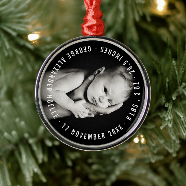 Baby's First Christmas Circle Typography Photo Metal Ornament (Tree)