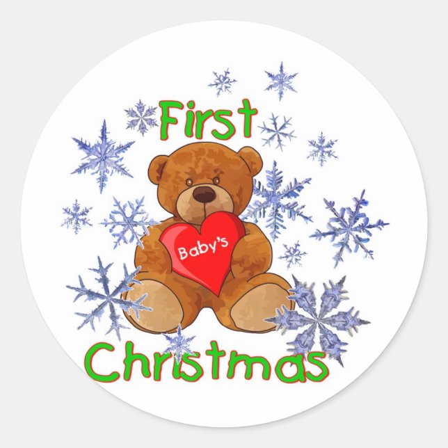Baby's First Christmas Classic Round Sticker (Front)