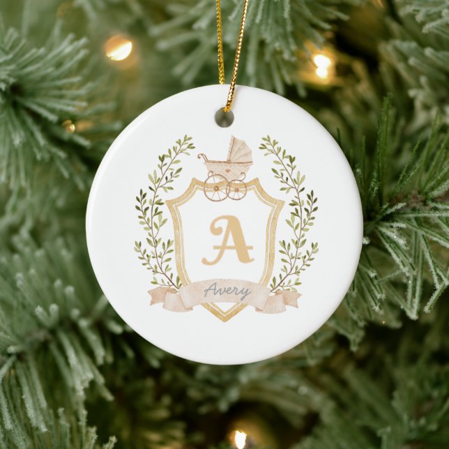 Baby's First Christmas | Crest Monogram Ceramic Ornament (Tree)