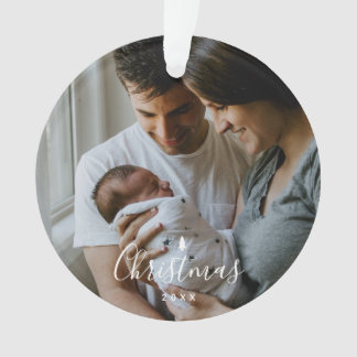 Baby's First Christmas Custom 2-photo White Script Ornament