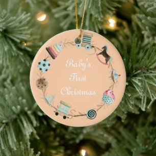 Baby's First Christmas Custom Colour and Text Ceramic Ornament