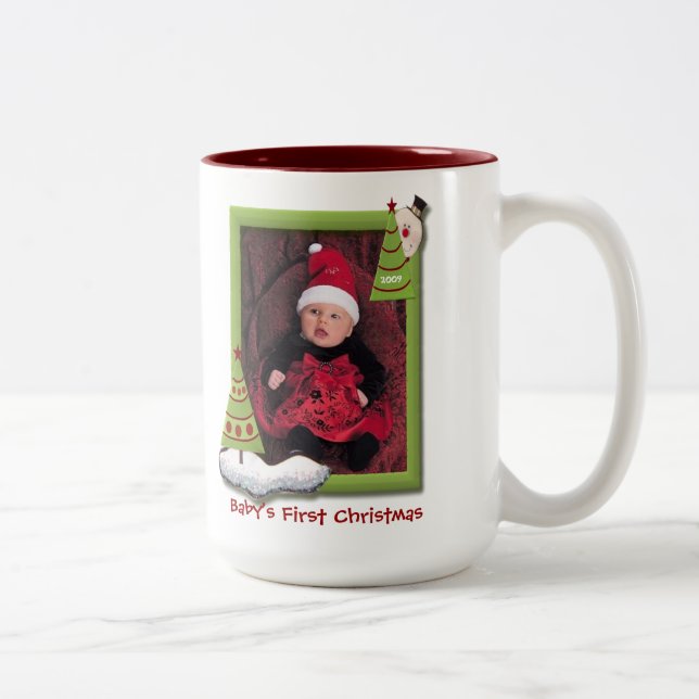 Babys First Christmas Custom Dated Photo Two-Tone Coffee Mug (Right)