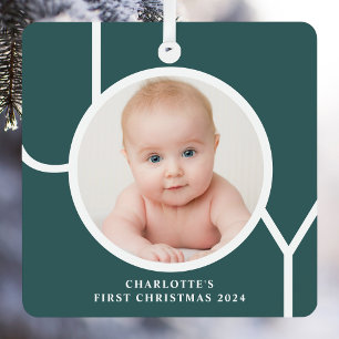 Baby's First Christmas Custom Keepsake Photo Green Metal Ornament