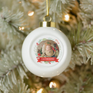 Baby's First Christmas Custom Name Ceramic Ball Christmas Ornament