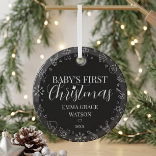 Baby's First Christmas Custom Name Keepsake Black Glass Ornament