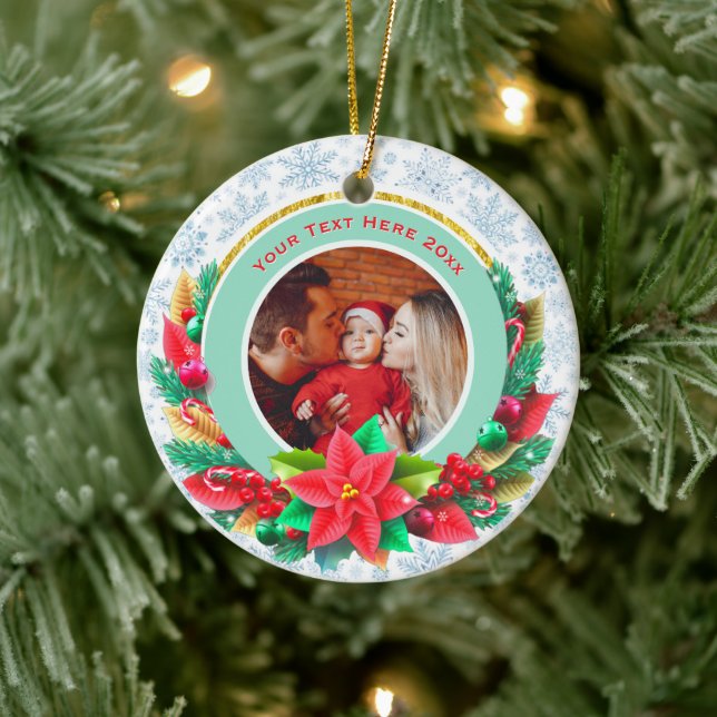 Baby's First Christmas Custom Name Photo Keepsake Ceramic Ornament (Tree)