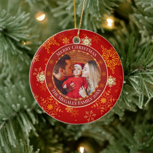 Baby's First Christmas Custom Name Photo Keepsake Ceramic Ornament (Tree)