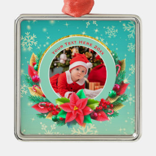 Baby's First Christmas Custom Name Photo Keepsake Metal Ornament