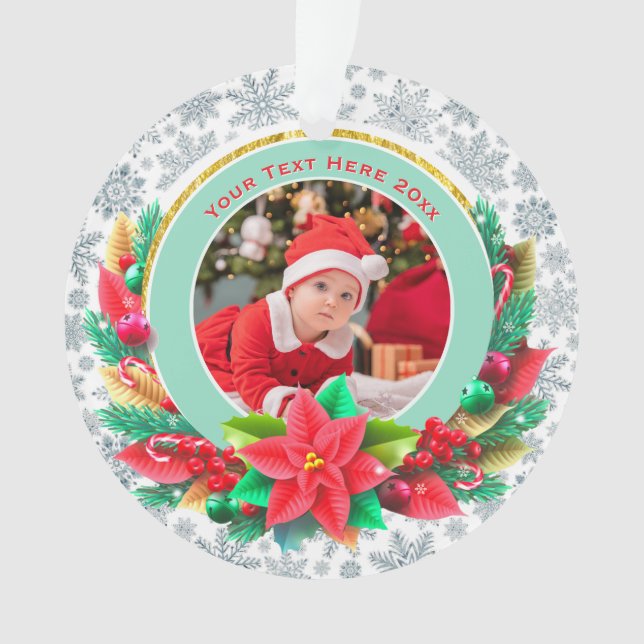 Baby's First Christmas Custom Name Photo Keepsake Ornament (Front)