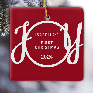 Baby's First Christmas Custom Name Red Keepsake Ce Ceramic Ornament