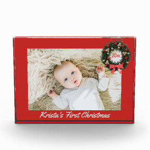 Baby's First Christmas Custom Name with Year Photo Block