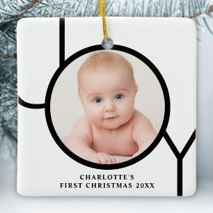 Baby's First Christmas Custom Photo Black White Ceramic Ornament
