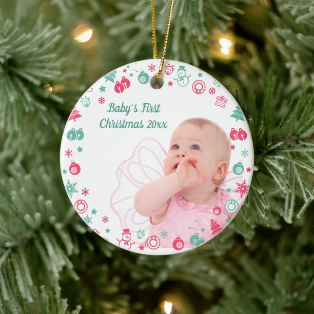 Baby's First Christmas Custom Photo Christmas Ceramic Ornament (Tree)