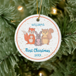 Baby's First Christmas Custom Photo Cute Animals Ceramic Ornament