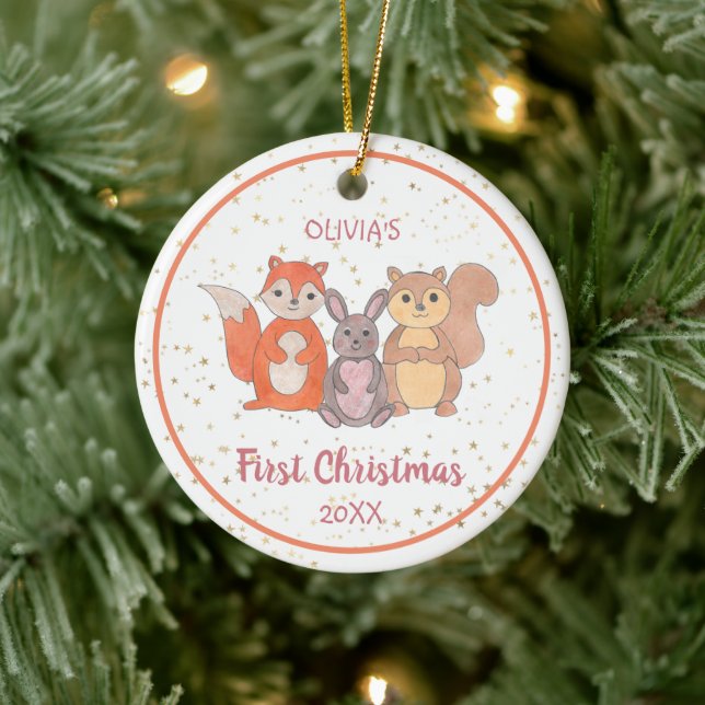 Baby's First Christmas Custom Photo Cute Animals Ceramic Ornament (Tree)