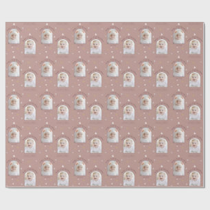 Baby's First Christmas Custom Photo Dusty Pink Wrapping Paper