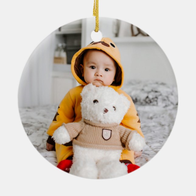 Baby's first Christmas | Custom Photo & Name Ceramic Ornament (Back)