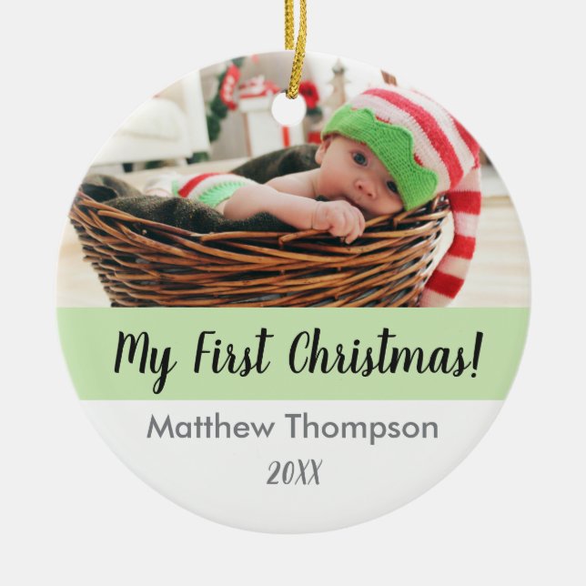 Baby's First Christmas, Custom Photo Ornament (Front)