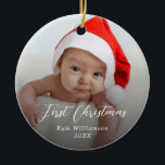 Baby's First Christmas Custom Photo Script   Ceramic Ornament<br><div class="desc">Baby's First Christmas Custom Photo Script</div>
