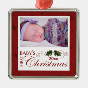 Baby's First Christmas - Custom Photo/Year Metal Ornament