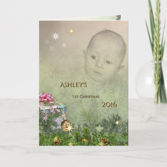 Baby's First Christmas (customizable) Holiday Card (Front)