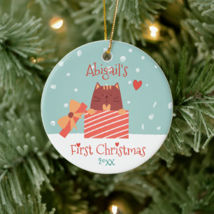Baby's First Christmas -  Cute Baby Cat  Ceramic Ornament