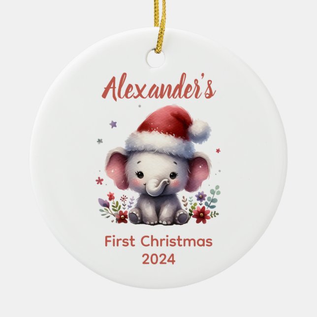 Baby's first Christmas cute Elephant baby Animal Ceramic Ornament (Front)