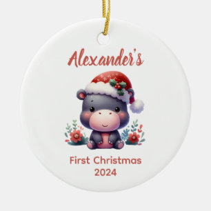 Baby's first Christmas cute Hippo baby Animal Ceramic Ornament