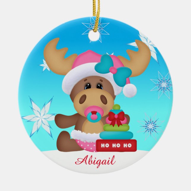 Baby's First Christmas Cute Moose Ornament (Front)