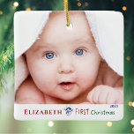 Baby's First Christmas Cute Photo Ceramic Ornament<br><div class="desc">Preserve your baby's 1st Christmas magic forever with this adorable photo ornament! A holiday keepsake that's sure to tug at your heartstrings every festive season. Fully personalized with your little one's name and year, it's the perfect gift for doting parents, grandparents, or godparents. Celebrate their first whiff of Yuletide joy...</div>