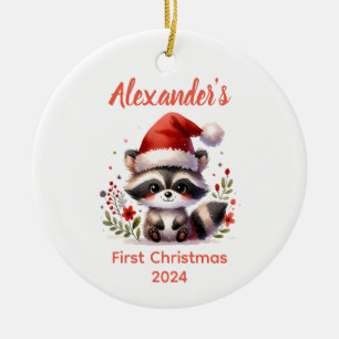 Baby's first Christmas cute Racoon baby Animal Ceramic Ornament