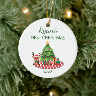 Baby's First Christmas Cute Reindeer Ceramic Ornament