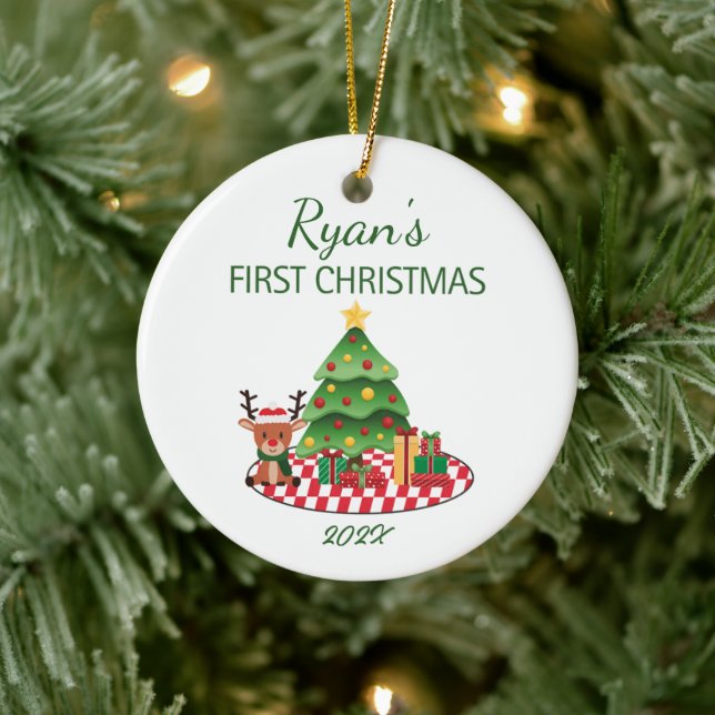 Baby's First Christmas Cute Reindeer  Ceramic Ornament (Tree)
