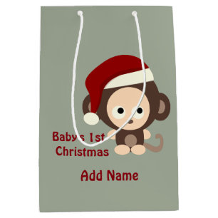 Baby's First Christmas cute Santa Monkey Medium Gift Bag