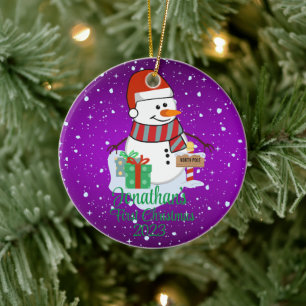 Baby's First Christmas cute snowman modern colour Ceramic Ornament