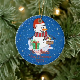 Baby's First Christmas cute snowman modern colour Ceramic Ornament
