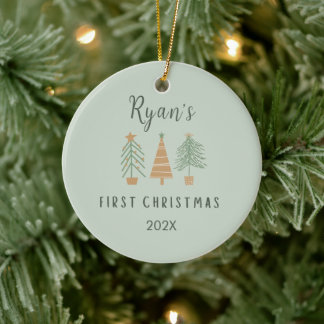 Baby's First Christmas Cute Trees Personalized Ceramic Ornament