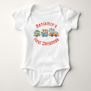 Baby's First Christmas Cute Xmas Truck Baby Bodysuit