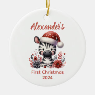 Baby's first Christmas cute Zebra baby Animal Ceramic Ornament