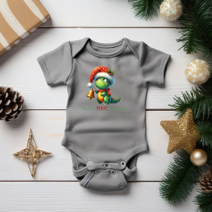 Baby's First Christmas Dinosaur Green Baby Bodysuit